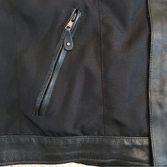 Mens Leather Nylon Motorcycle Riding Jacket Size 54 2X Black Harley Patches - Picture 14 of 16